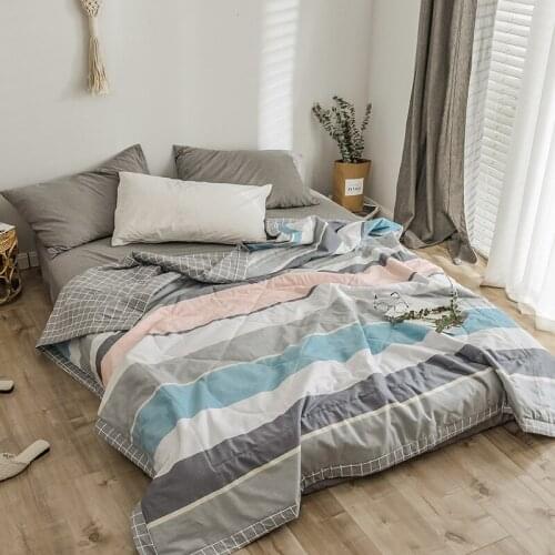 Striped Grid Summer Quilt Washed Cotton Lunch Quilt Air Conditioner Flower Blanket Comforter Home Textile House Bedding