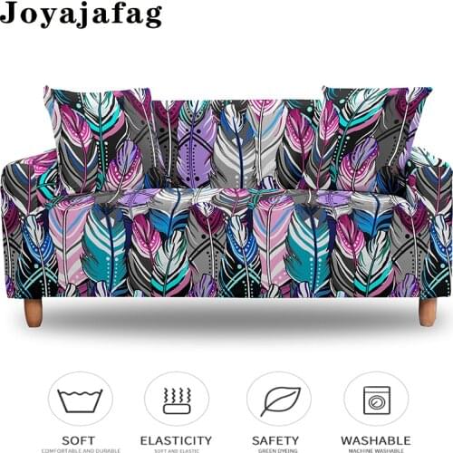 Psychedelic Sofa Cover For Living Room Decor Feather Printing Elastic All-Inclusive L Shape Couch Covers 1/2/3/4 Seaters