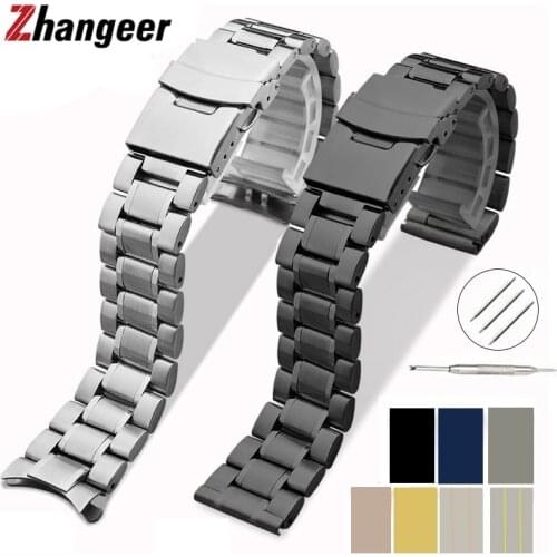 Stainless Steel Watch Band 18 20 22mm 24mm 26mm Strap Wristband Curved End Watch Strap Double Lock Buckle Replacement Wrist Belt