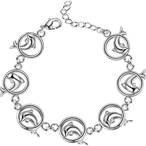 Lucky 925 Sterling Silver Charm Bracelets for Women Christmas Gifts Lady Popular Fashion Classic Jewelry AH036 Dolphins
