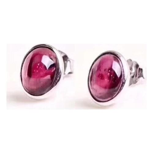 Natural garnet earring Free shipping Natural real red garnet 925 sterling silver 4*6mm