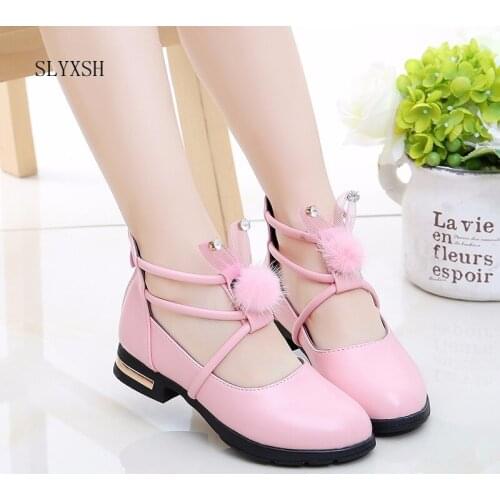 SLYXSH 2018 New Kid Shoes Girls Flat Leather Shoes Flower Girl Party Wedding Shoes Children Dress Up Princess Shoes size 27- 37