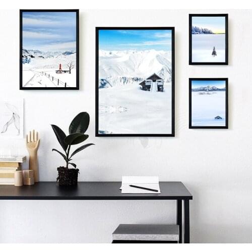 Modern White Snow Landscape Pine Wood House Canvas Painting Study Room Office Foyer Mural Coffee Shop Home Decor Prints Poster