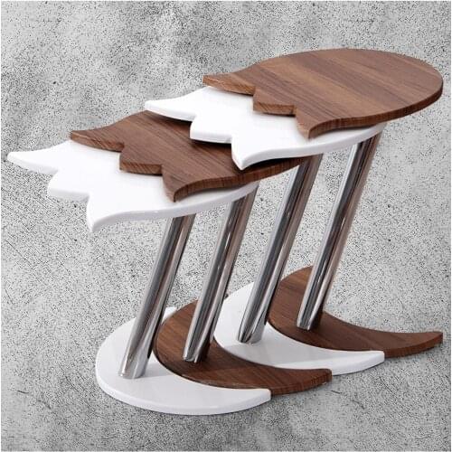 Modern 4 Pcs Lalezar Zigon coffee table-Walnut-White coffee tables table basse furniture living room table