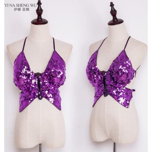 Belly Dance Costume Tops High Quality Brand New Women Cheap Sequin Belly Dance Sexy Butterfly Top Straps Bellydance Top Bra