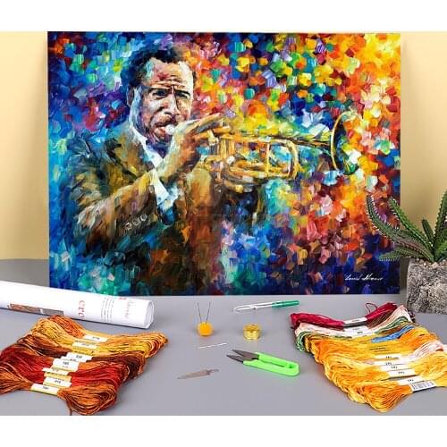 Trumpet Player Printed Fabric 11CT Cross-Stitch Embroidery Kit DMC Threads Handicraft Craft Knitting Handmade Design Gift