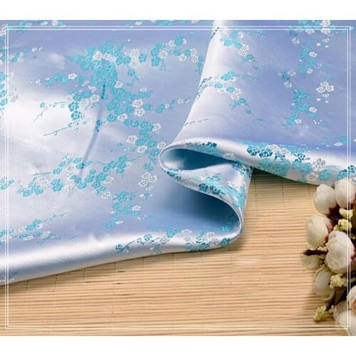 High quality brocade jacquard polyester white background blue plum blossom fabric for women dress tissue patchwork by 100x90