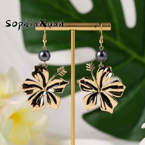 SophiaXuan Polynesian Hawaiian Plumeria Dangle Earrings Female Fashion Drop Ear Rings Jewelry 2021 Flower Earring for Women Gift