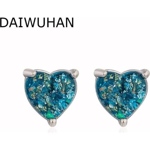 DAIWUJAN Hot Sale Heart White/Blue Opal Stud Earrings For Women 925 Sterling Silver Colorful Zircon Wedding Jewelry Gift Brincos