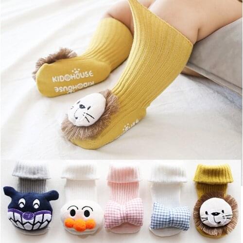 1 Pair Cotton Infant Cotton Socks Warm Doll Anti-slip Toddler Floor Socks Cartoon Lion Autumn & Winter Thick Warm Newborn Socks
