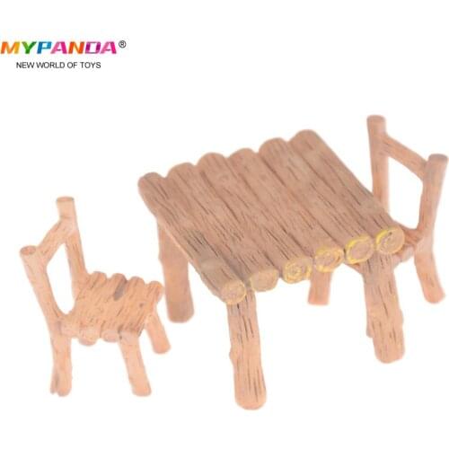 3/2Pcs/set Table And Chair Fairy Garden Miniatures Resin Wood Mini Flower Terrarium Figurines Home Doll House Decor Accessory