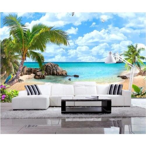 Custom photo 3d wallpaper Ocean view of the beach by the sea decoration painting 3d wall mural wallpaper for living room