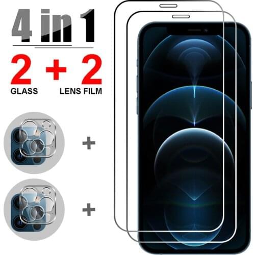 4in1 Tempered Glass for iPhone 12 Pro Max 7 8 6 6S Plus 12 Mini Camera Lens Screen Protector for iPhone 11 XR X XS SE 2020 Glass