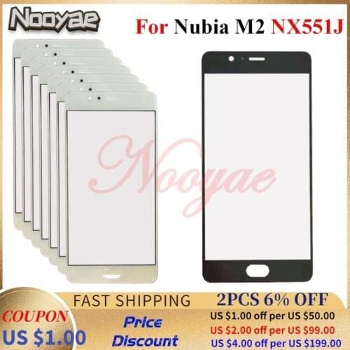 Top Black White Digitizer LCD Display Front Glass Panel For ZTE Nubia M2 NX551J Touch Screen Sensor Outer Glass lens 5pcs/lot