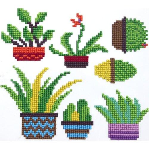 7pcs Cactus Diamond Art Painting Kits Stickers Mini Pattern Painting By Diamonds DIY Crafts Rhinestone Gift Home Wall Decor