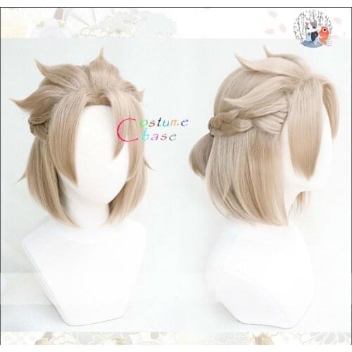 Albedo Genshin Impact Cosplay Heat Short Brown Resistant Synthetic Hair Wig Halloween Party + Free Wig Cap
