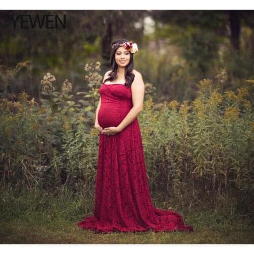 Boho Style Maternity Gown for Photo Shoot Lace Maternity Photography Outfit Maxi Pregnancy Women Lace Long Dress Plus Size YEWEN