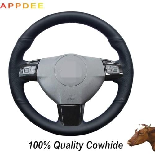 Black Genuine Leather Steering Wheel Cover for opel astra 2005 2006 vauxhall astra