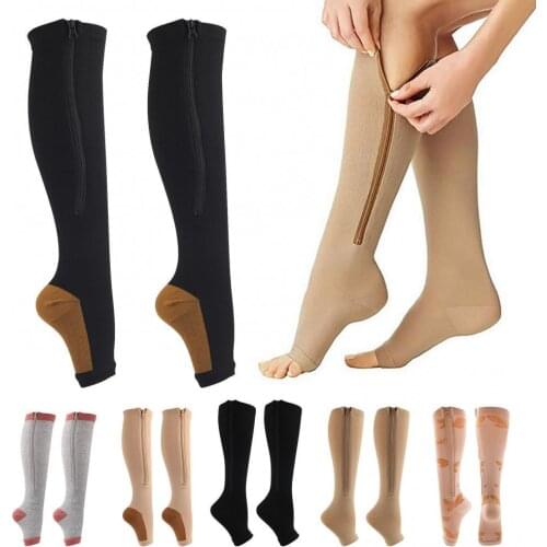 Women Open Toe Zipper Compression Stockings Prevent Varicose Socks Leg Sleeves