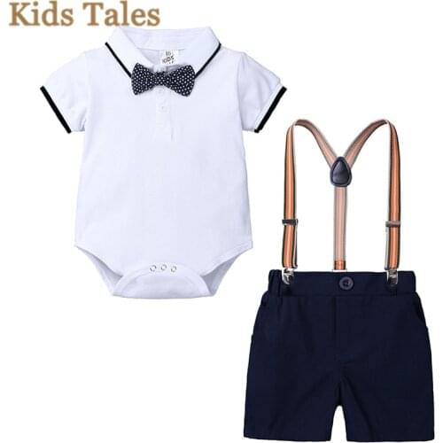 Baby Boy Gentleman Summer Clothes Set Newborn Romper+bib shorts Boy Suit Boys Wedding Birthday Baptism Outfits Costume Cool boy