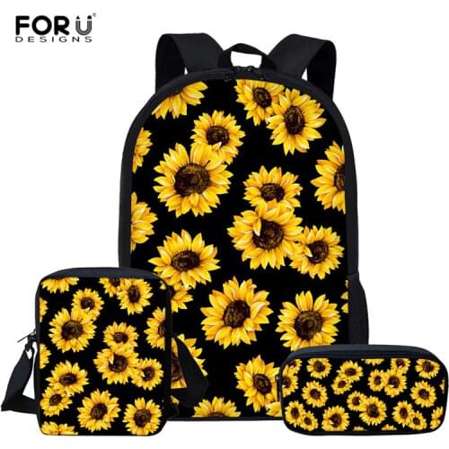 FORUDESIGNS Cute Sunflowers Lightweight Backpacks Girls School Bags Set Kids Bookbags Children School Backpack mochila escolar