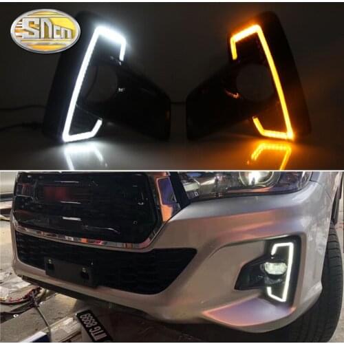 SNCN 2PCS LED Daytime Running Light For Toyota Hilux Revo Rocco 2018 2019 2020 Turn Yellow Signal Relay Car 12V LED DRL Daylight