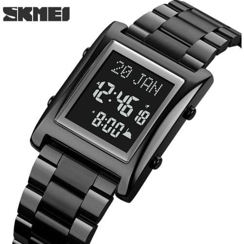 SKMEI Electronic Digital Men Watch Muslim Azan Adhan Alarm Hijri Calendar Islamic AI Harameen Fajr Watch Led Light Wristwatch