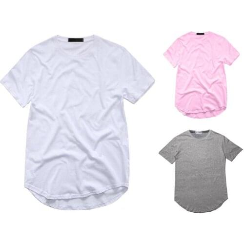 Mens T Shirt 2021 Extended Round Sweep T-Shirt Curved Hem Long line Tops Hip Hop Urban Blank Streetwear