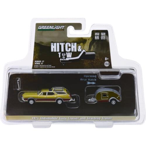 GreenLight 1:64 1971 Olds mobile Vista Cruiser and Teardrop Trailer Alloy model car Metal toys for childen kids diecast gift
