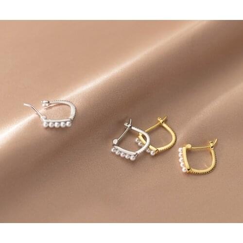 Real 925 Sterling Silver Dainty Pearls Clip On Earrings Square Shape Earring Fine Jewelry for Women Girls