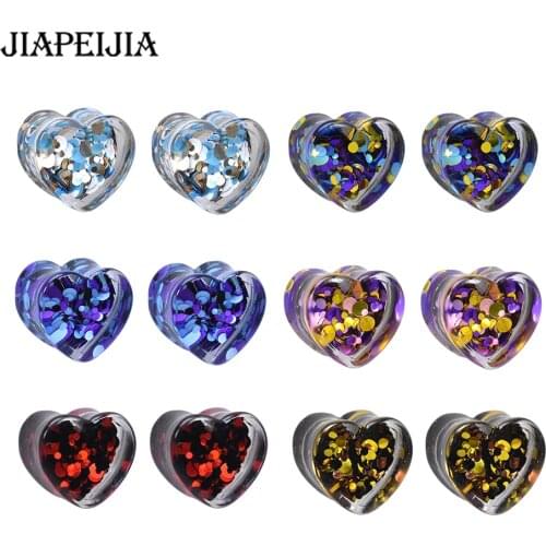 Round Color Sequins Series Ear Gauges Tunnels and Plugs Heart-shaped Acrylic Ear Stretchers Expander 6-25mm