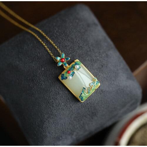 Hetian Jade Tranquility and Peace Plate Pendant Womens Jade Square Plate Necklace 2020 New Womens Retro Chinese Style Jewelry