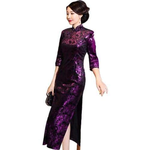 Plus Size Summer Women Dresses 3/4 Sleeve Long Split Floral Printed Chinese Cheongsam Midi Slim Dress платье летнее женское2021