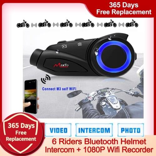 Maxto M3 Moto Headset 6 Riders Motorcycle Bluetooth & WIFI Recorer Helmet Intercom Interphone with HD Sony 1080P Lens DVR +32GB