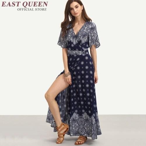 Mexican clothing mexican embroidered dress boho chic dresses side slit summer maxi dress boho KK1248