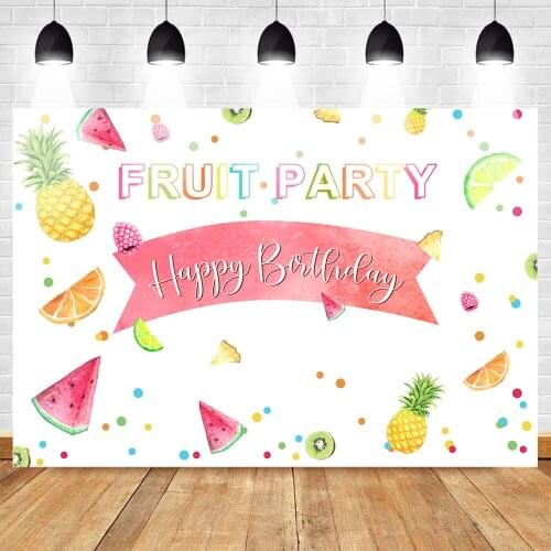 Mehofoto Fruit Party Backdrop Happy Birthday Theme Party Decoration Banner Pineapple Watermelon Background for Photo