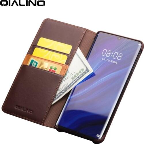 QIALINO Fashion Ultrathin Card Slot Flip Case for Huawei P30 Luxury Genuine Leather Wallet Phone Cover for Huawei P40 Pro+Plus