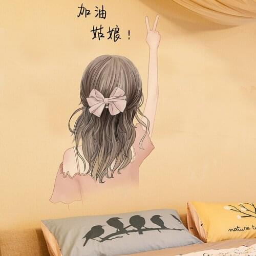 [shijuekongjian] Cartoon Long Hair Girl Wall Stickers DIY Children Wall Decals for House Living Room Kids Bedroom Decoration