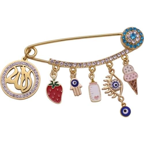 Muslim Allah hamsa hand of fatima Turkish evil eye brooch pink Baby Pin