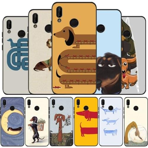 Cartoon Animals Dogs Dachshund black Silicone soft Phone Case for huawei P40 P30 P20 P10 Pro P9 Lite Psmart 2019 Y6 Y9 cover