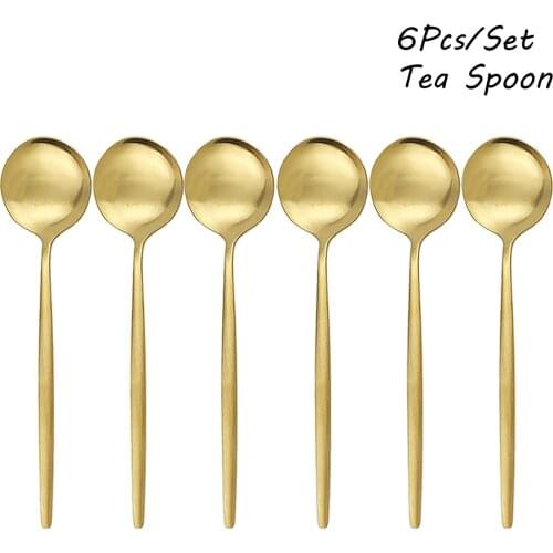 6Pcs/Set Gold Dinnerware Spoon Set Stainless Steel Cutlery Set Dinner Set Coffee Tea Spoon Tableware Home Kitchen Silverware Set