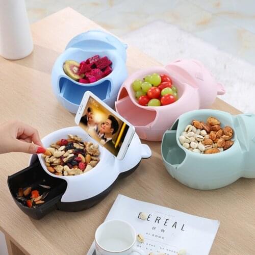 Creative Pig Shape Lazy Snack Bowl Dish Double Layer Drawer Storage Box Melon Seeds Nuts Dry Fruits Basket with Phone Holder