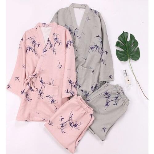 Autumn Winter Lovers' 100% Cotton Thermal Pajamas Men And Women With Extra Thick Air Layer Kimono Set Sleepwear Пижама Женская