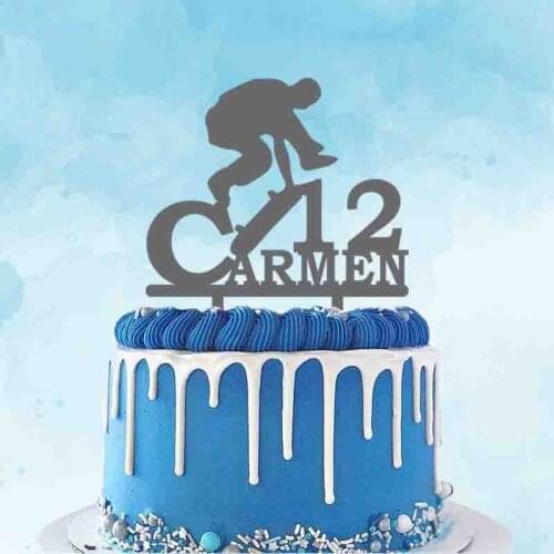 Personalized Sport Cake Topper Custom Name Age Boy Playing Skateboard Cake Topper For Birthday Party Cake Decoration