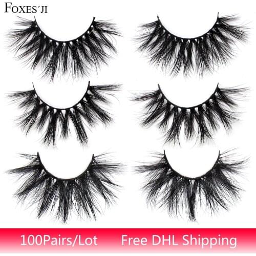 FOXESJI 100pairs 25mm Lashes 3D Mink Eyelashes bulk wholesale 100% Cruelty free Soft Volume False Eyelashes Eye Lashes maquiagem