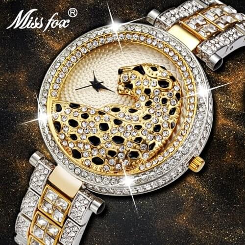 MISSFOX Luxury Watch For Women Elegant Stylish Leopard 3D Unusual Dress Watches Gold Sliver Bracelet Jewelry Gift For Christmas