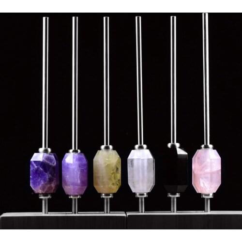 Runyangshi 1pc 2020 New Eco-friendly Reusable Natural crystal amethyst stainless steel Drink straw rose quartz With Brush