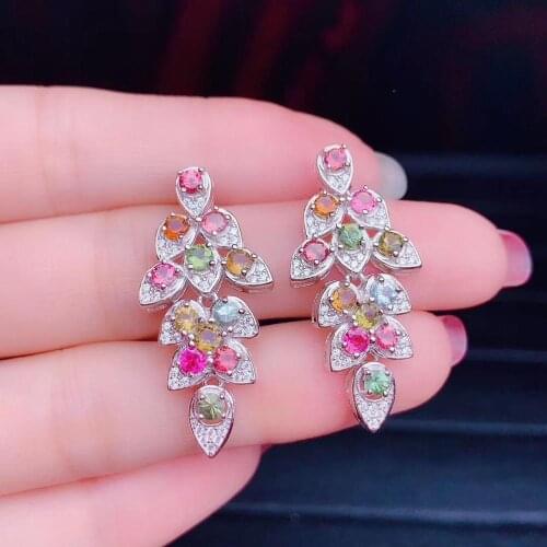 925 silver fashion jewelry earrings design natural tourmaline colorful stone for women gift