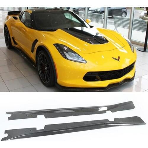 A PAIR REAL CARBON FIBER Replacement SIDE BODY SKIRTS KIT LIP COVER FOR Chevrolet Corvette C7 2014 2015 2016 2017 2018 2019