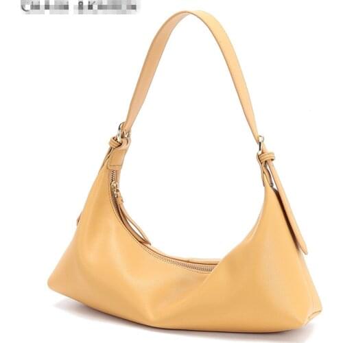 Women Fashion Cowhide Baguette Bag Spring Simple Style Leather Shoulder Bag Handbags Female Leather Soft Hand Bag Trendy Tote